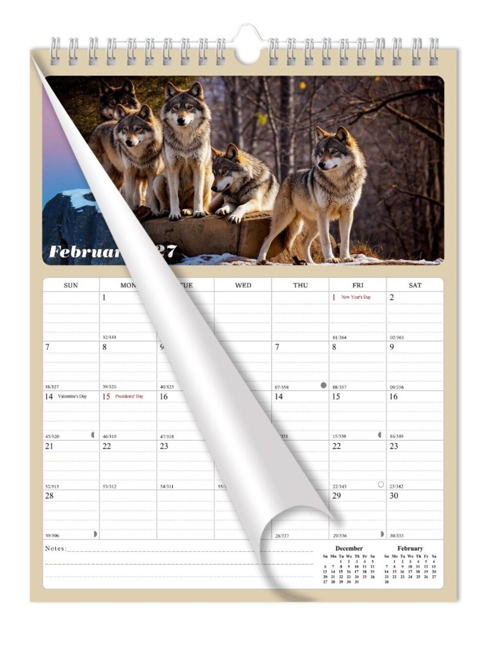 2025 - 2026 Wall Calendar Spiral-bound Twin - 18 Months (Woolfs) 11" x 17"